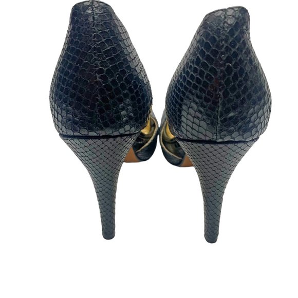 SHAWN and SHANE Black Reptile Embossed Leather Hidden Platform Stiletto‎ - Picture 8 of 9
